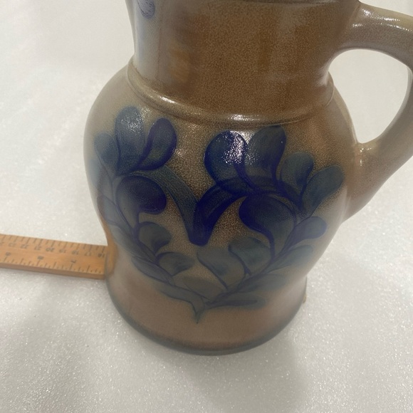 Beaumont Brothers Pottery 9” Salt Glazed Pitcher With Handle Blue Heart Design - Picture 8 of 10